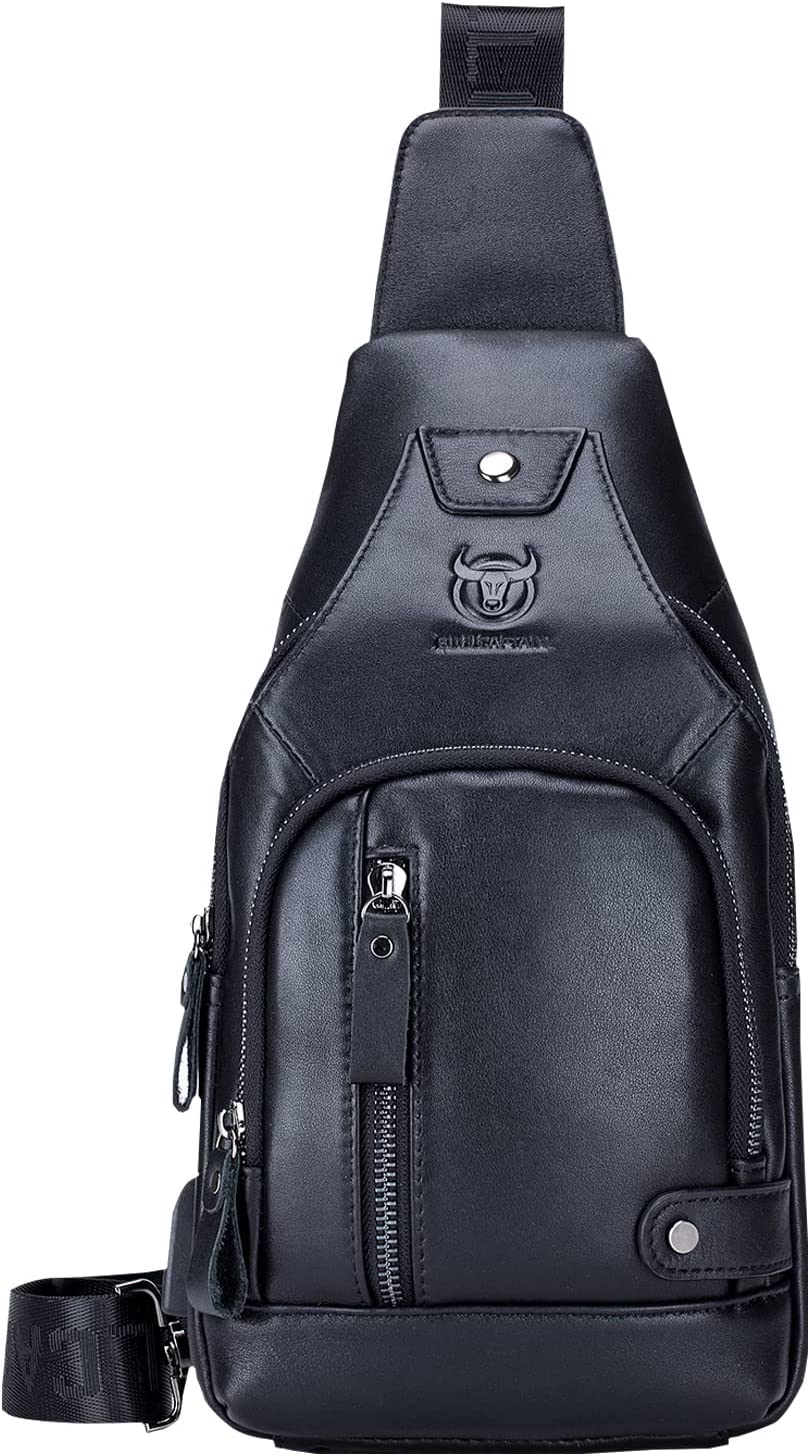 230816023125026_1 LUKZIJAES Genuine Leather Sling Bag for Men Crossbody Shoulder Chest Pack Hiking Casual Daypack Outdoor Travel Backpack (#1-Brown) - Image 1